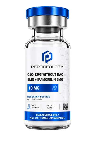 CJC-1295 Without DAC 5mg + Ipamorelin 5mg research vial by Peptideology