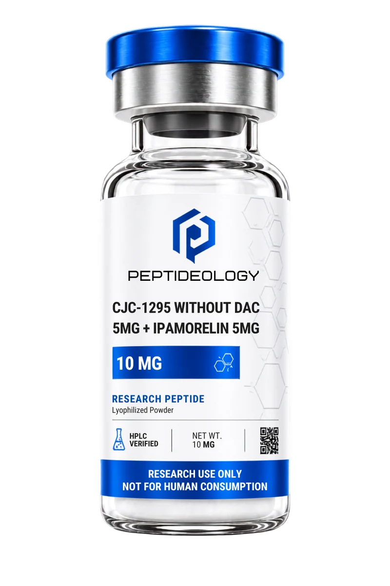 CJC-1295 Without DAC 5mg + Ipamorelin 5mg research vial by Peptideology