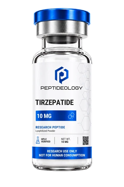 Tirzepatide 10mg research vial by Peptideology